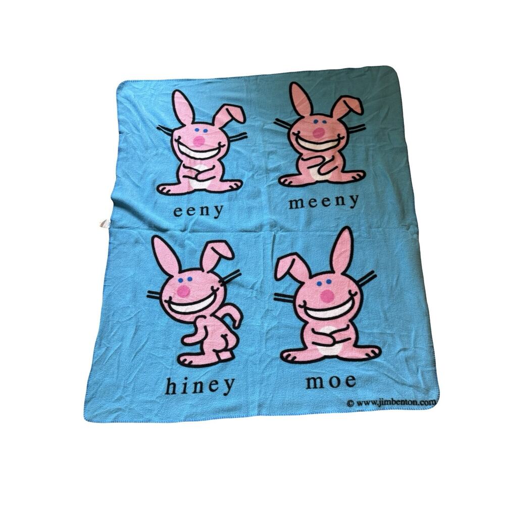 Jim Benton Its Happy Bunny Blanket 48 x 56 Rare Eeny Meeny Hiney Moe Y2K Fleece